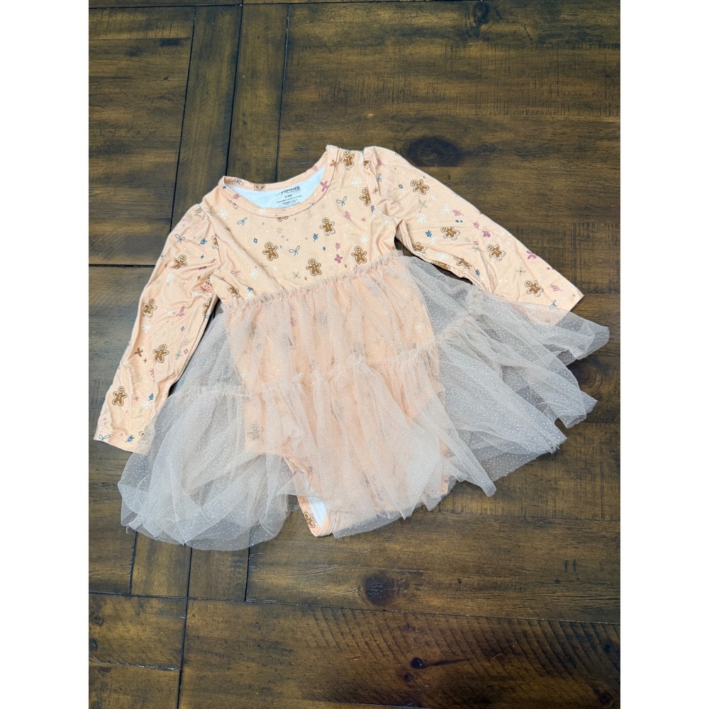 Baby Sprouts Gingerbread Bamboo Tutu‎ Bodysuit Peach Tulle Holiday 12-18M
